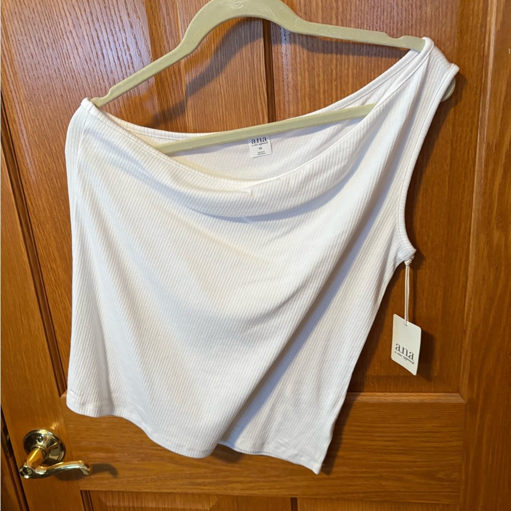 a.n.a White Ribbed One Shoulder Top